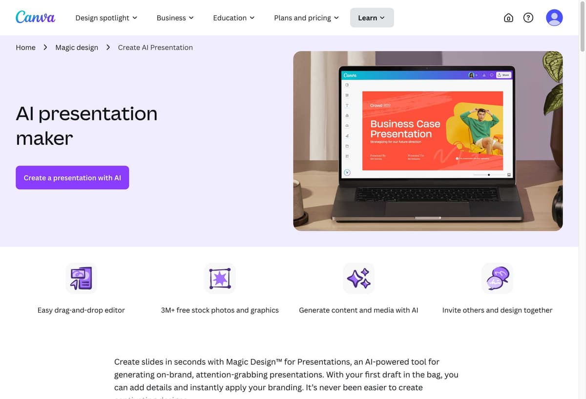 Canva AI Homepage Interface
