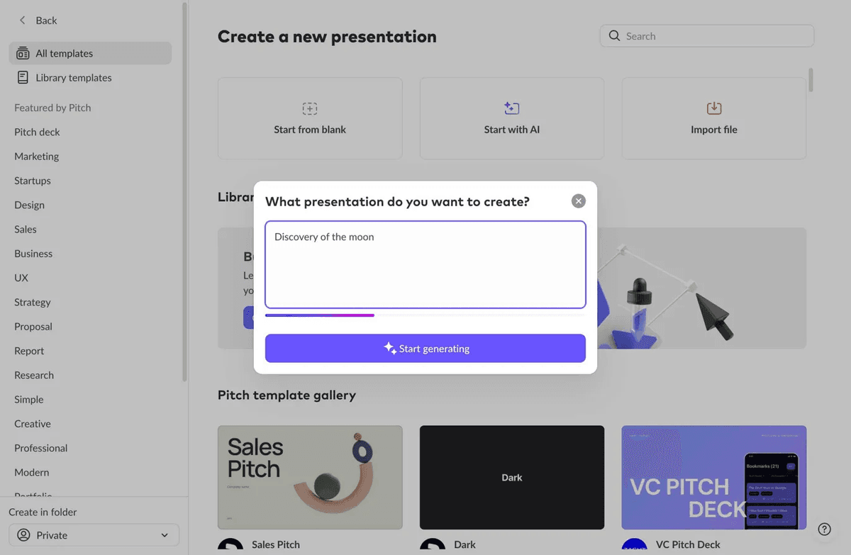 Pitch.com Simple AI Prompt Interface