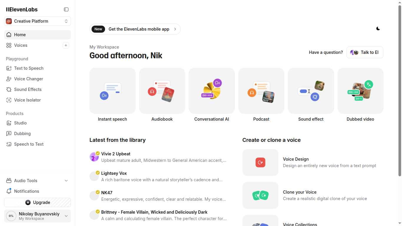 ElevenLabs Dashboard Overview