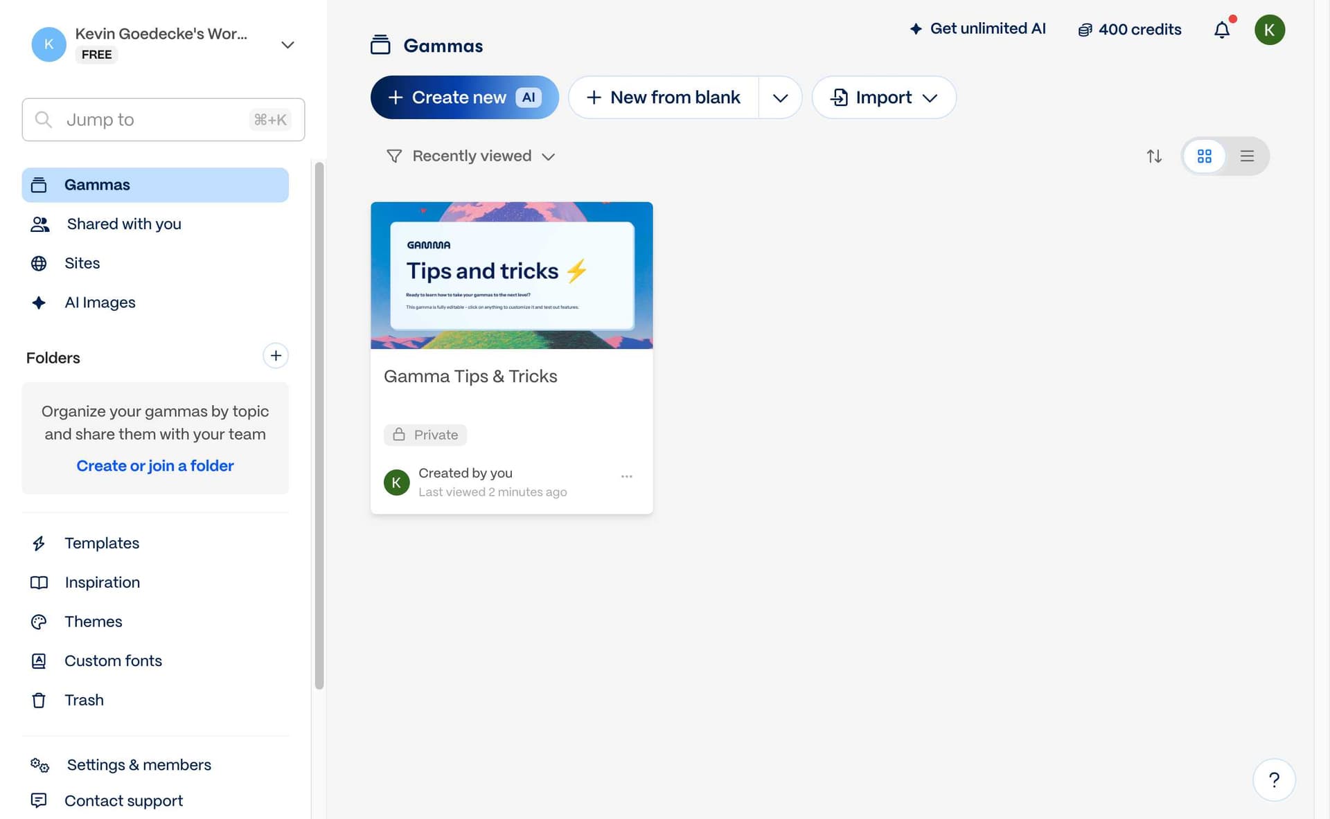 Gamma main dashboard interface