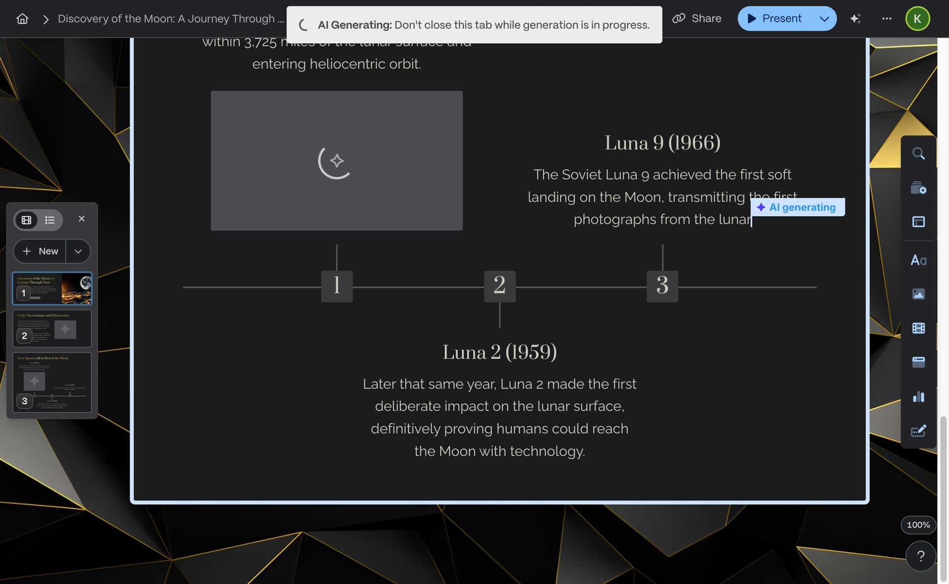 Gamma generating presentation progress