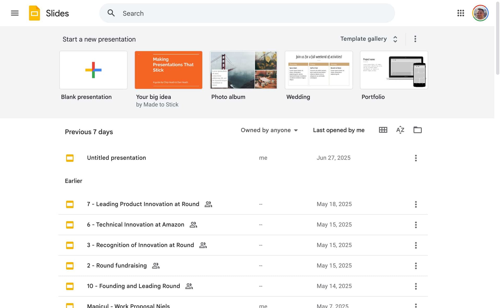 Google Slides homepage with Gemini AI features highlighted