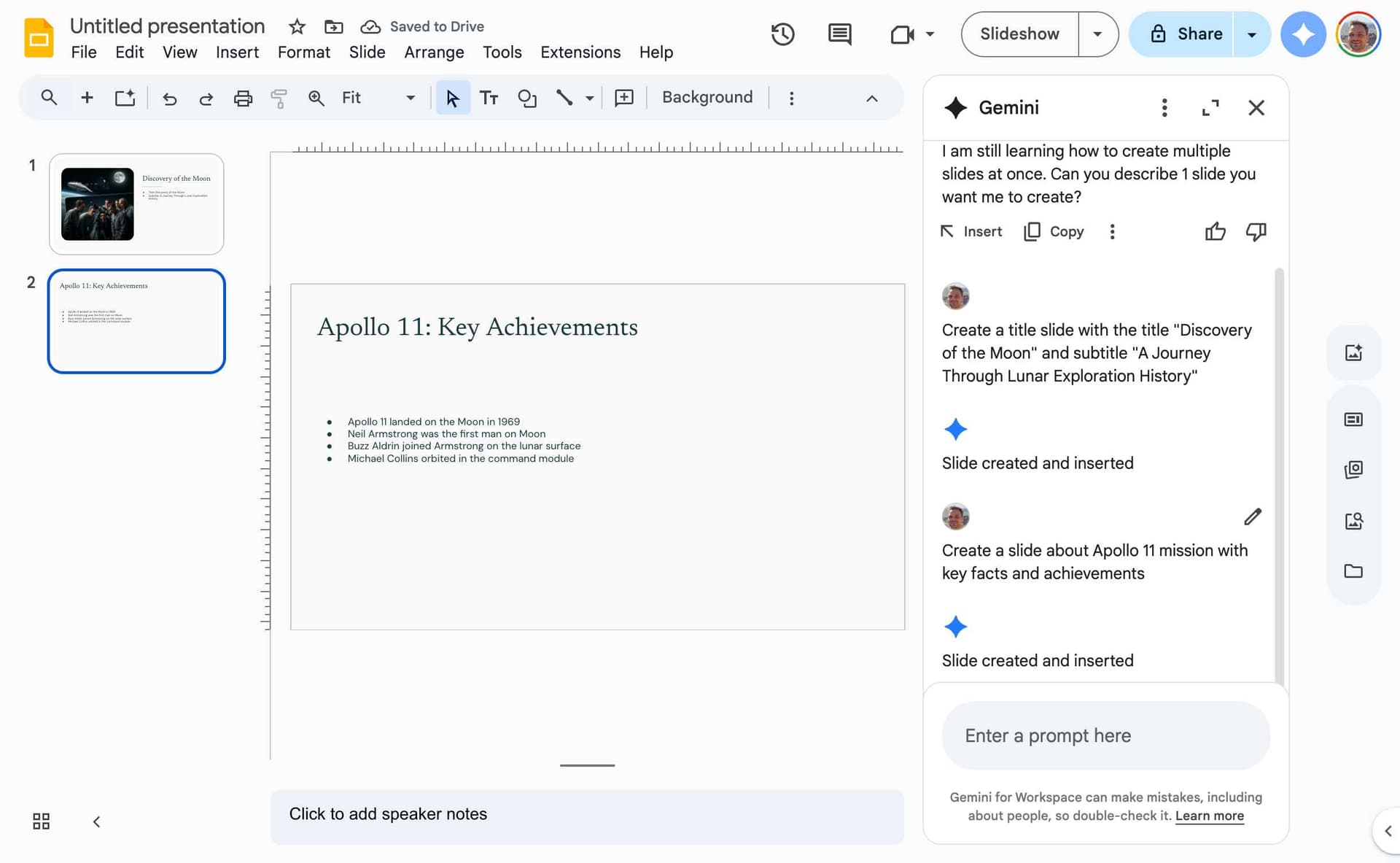 Google Slides presentation showing two individually created slides
