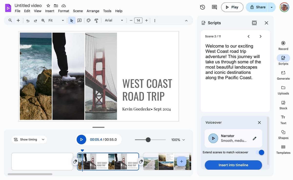 Google Vids AI Voiceover Interface