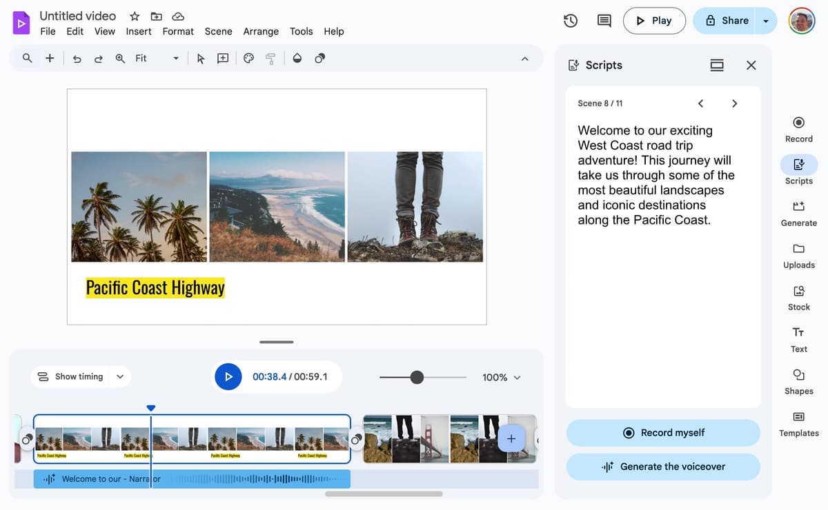 Google Vids Timeline with Voiceover