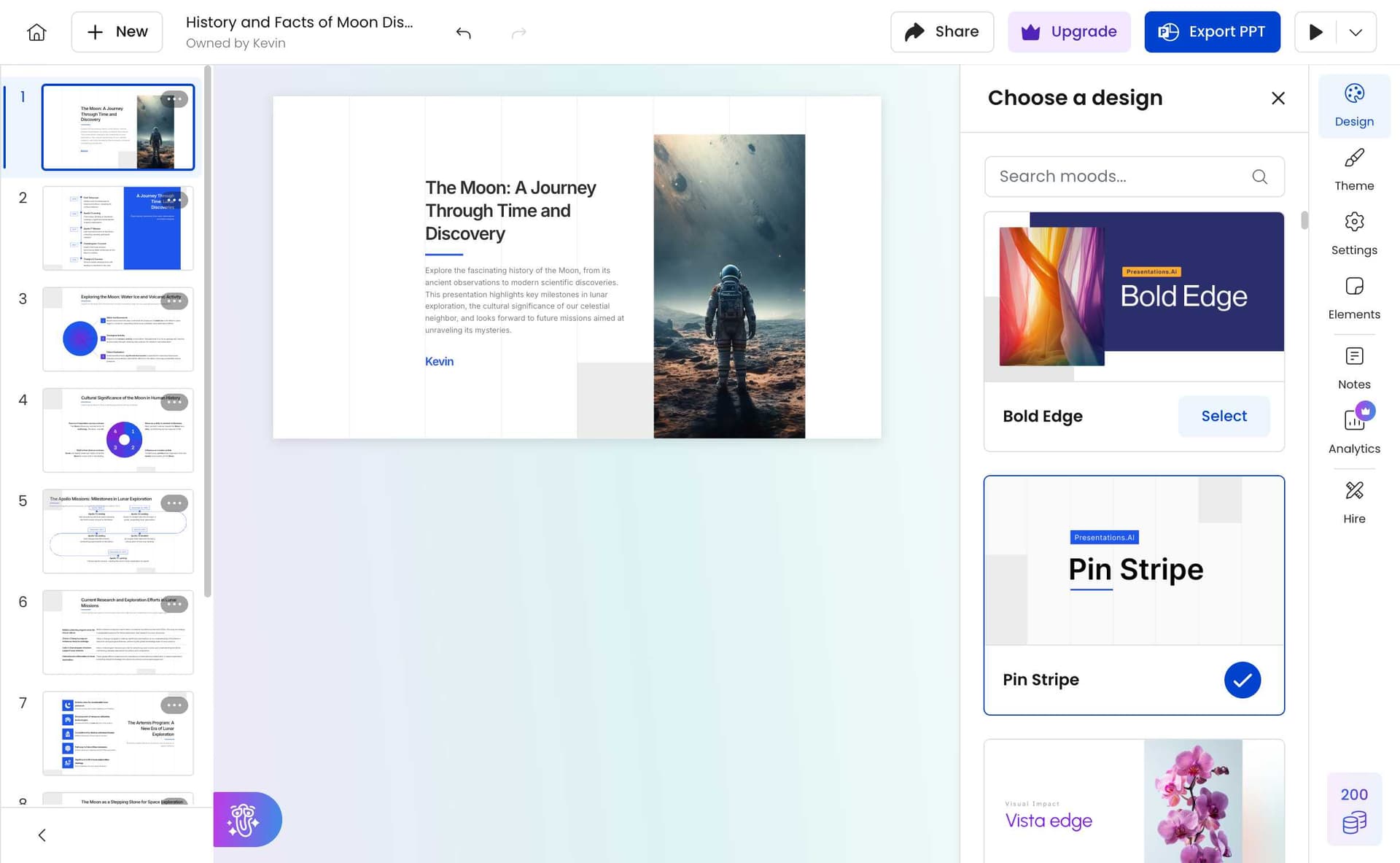 Presentations.AI extensive template gallery