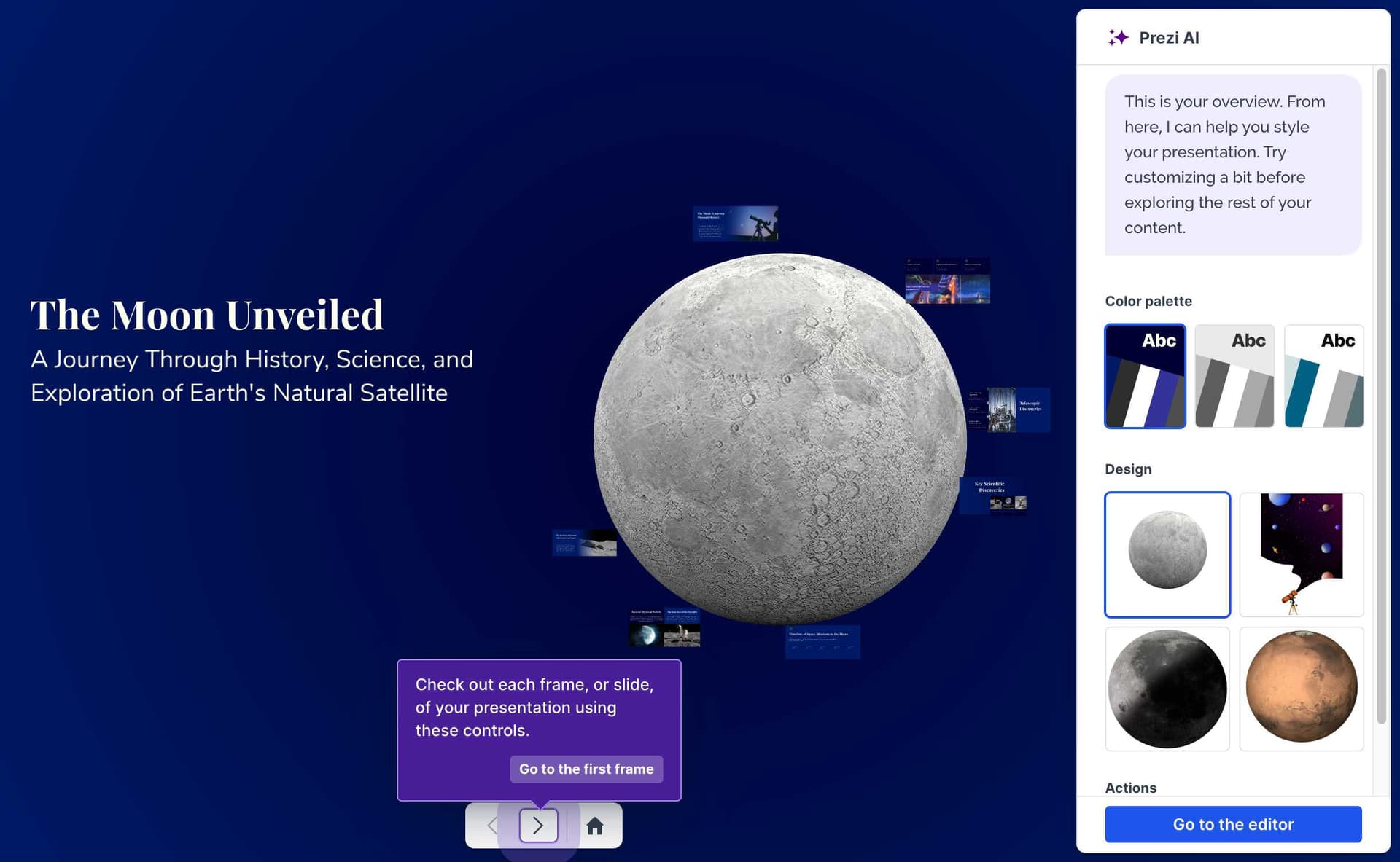Prezi completed presentation overview showing zooming canvas layout