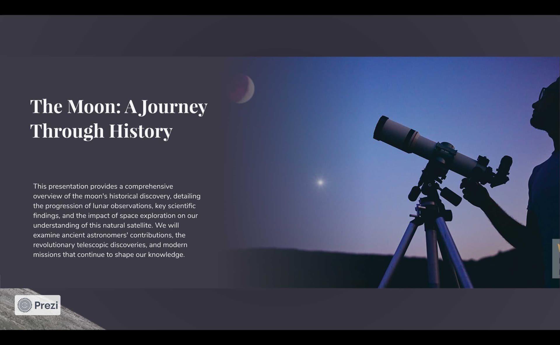 Prezi presentation showing content slide with zooming layout