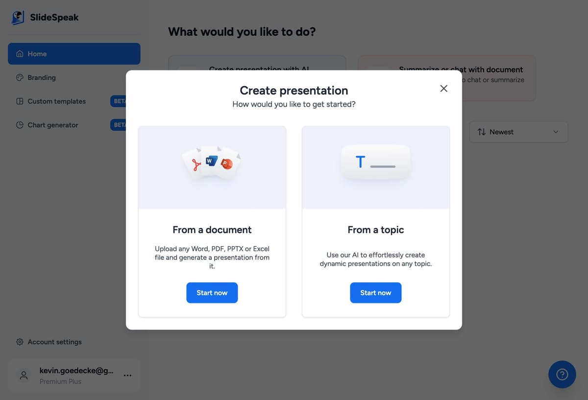 SlideSpeak Creation Options