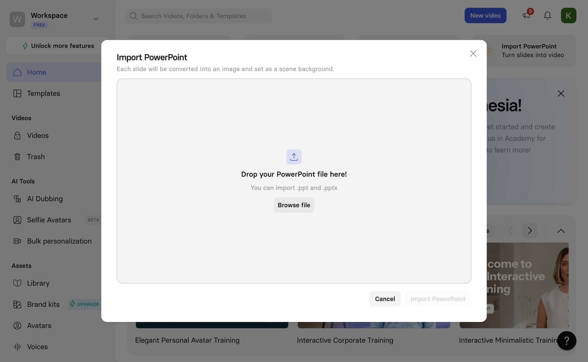 Synthesia PowerPoint Import Dialog