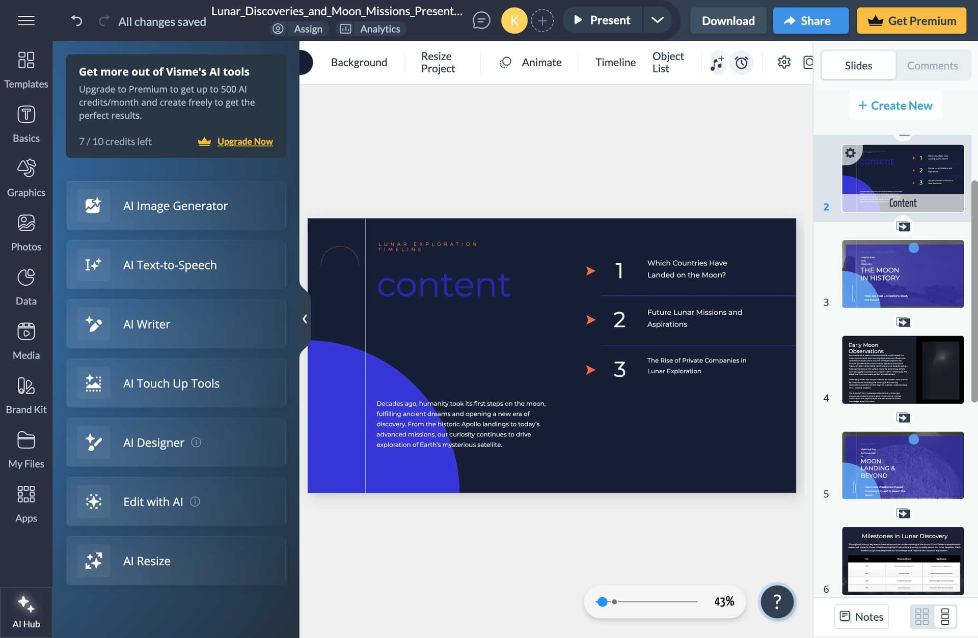 Example of Visme slide layout with content overview