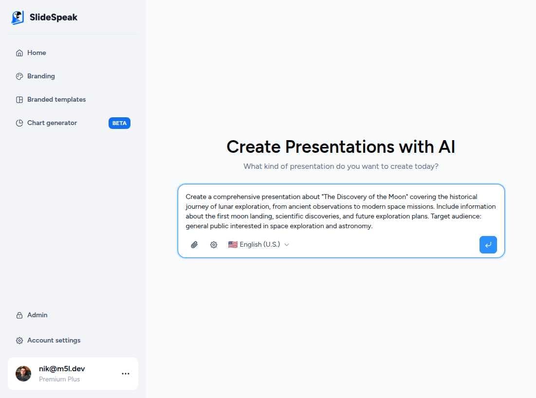 Create presentations with our AI-powered editor