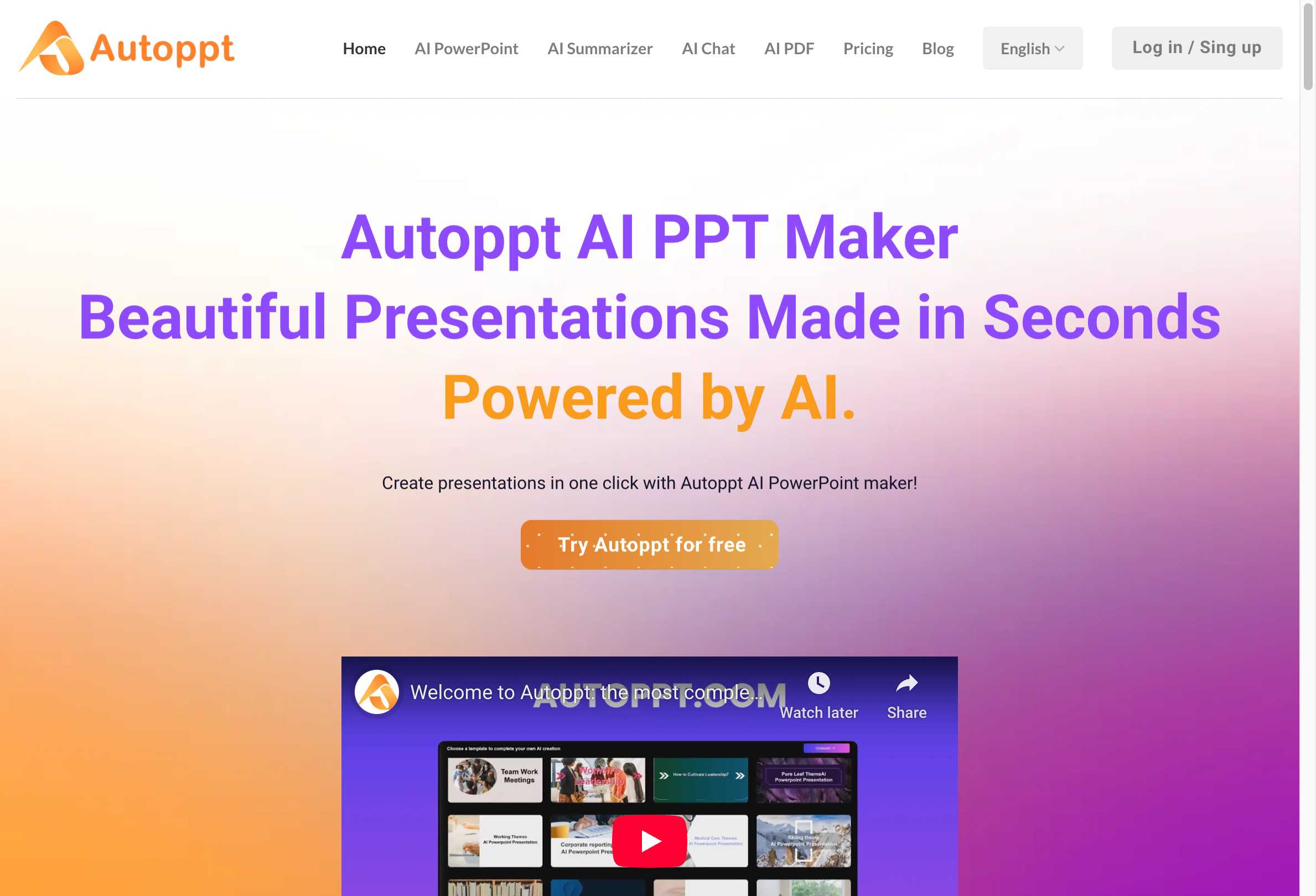 AutoPPT Homepage Interface