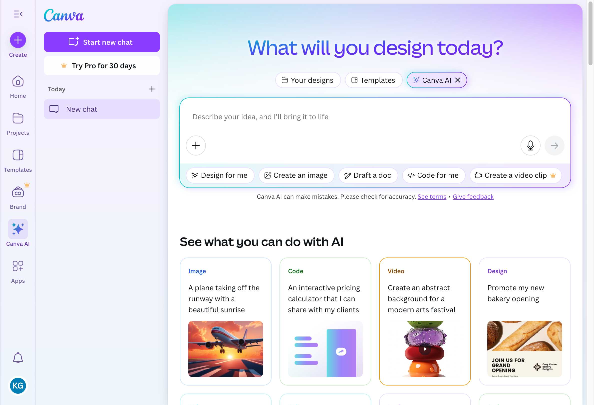 Canva AI Homepage