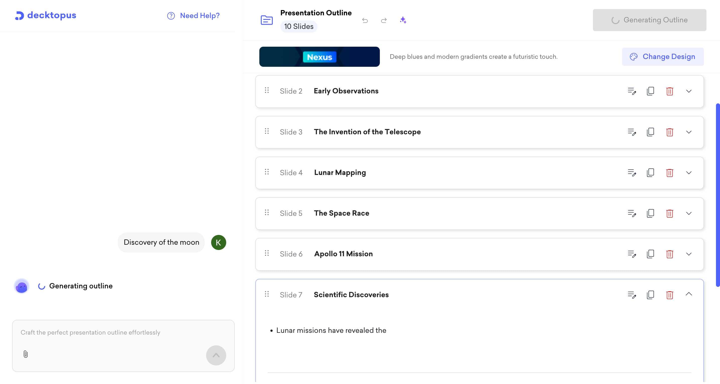 Decktopus generated presentation outline