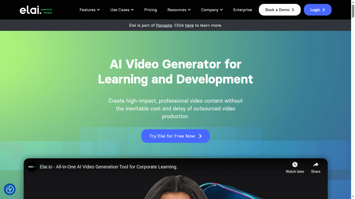 Elai.io homepage showing AI storyboard features