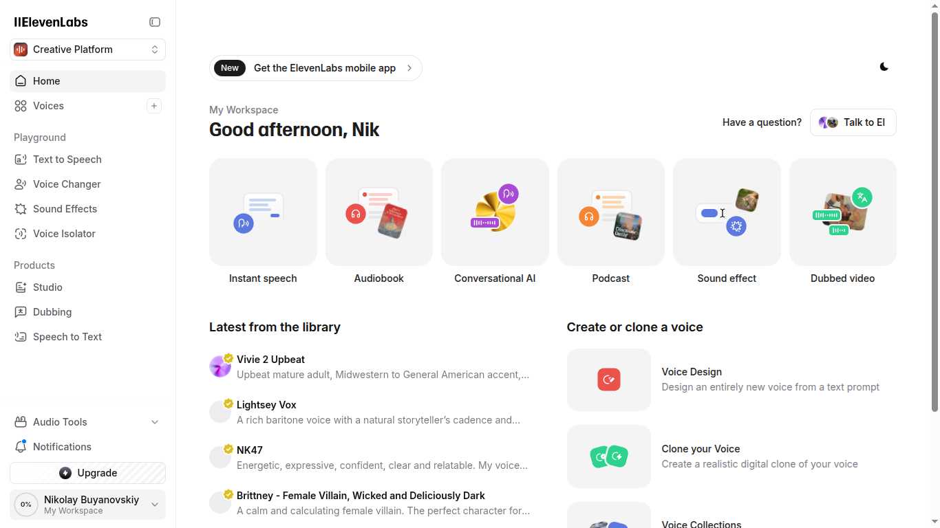 ElevenLabs Dashboard Overview