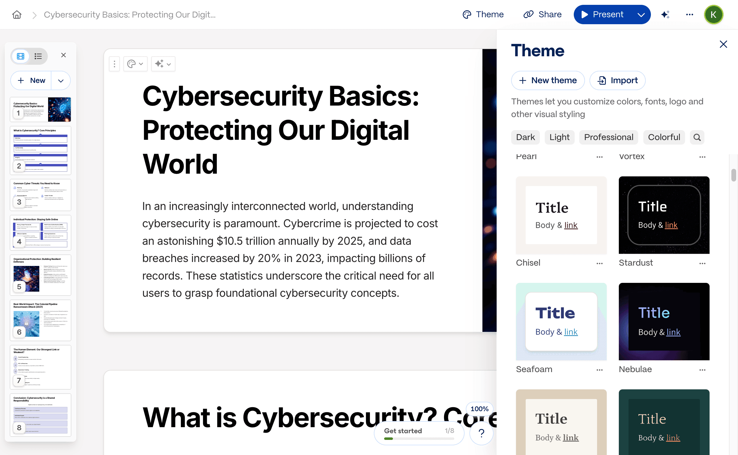 Gamma cybersecurity basics presentation template example