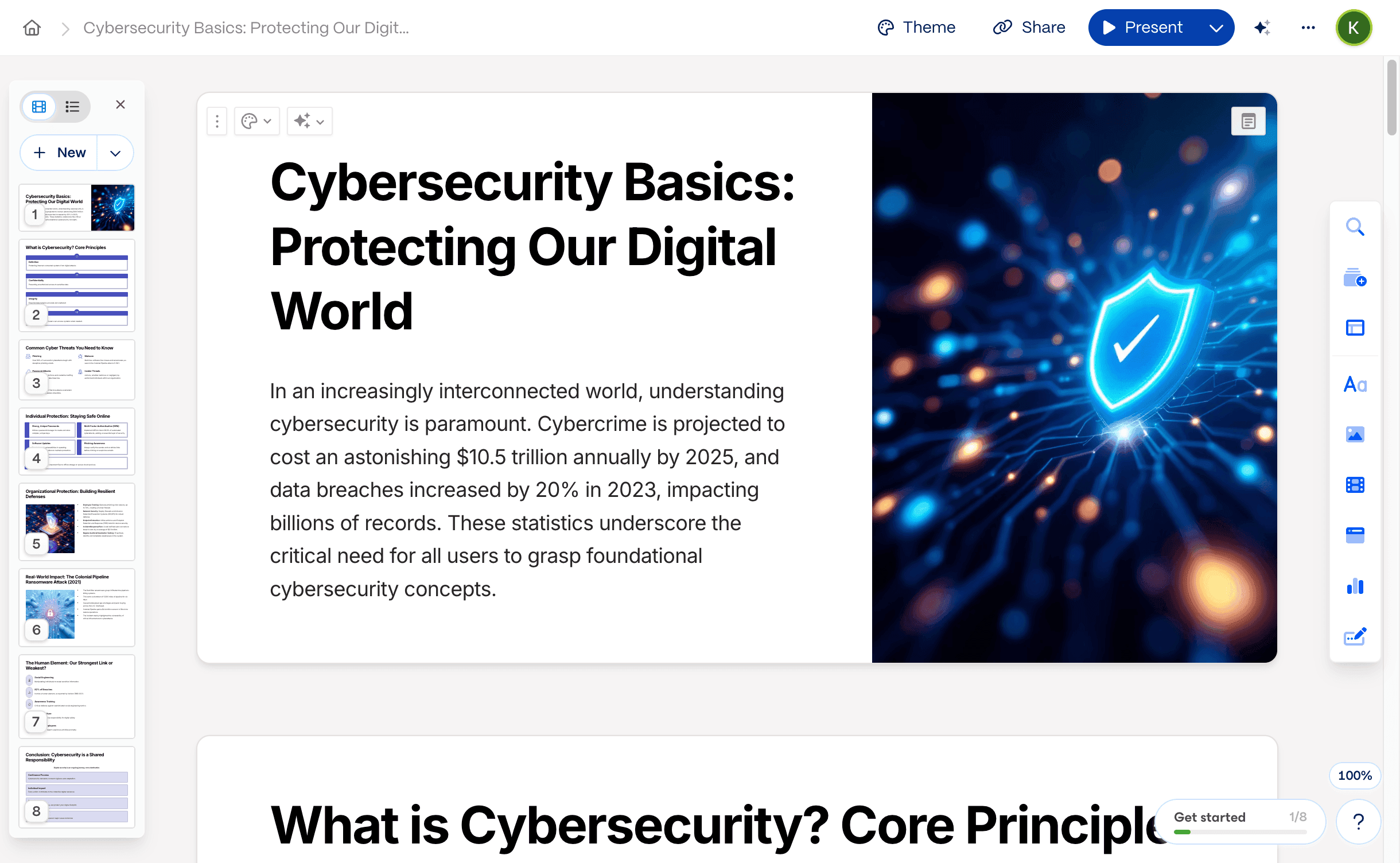 Gamma cybersecurity presentation template example