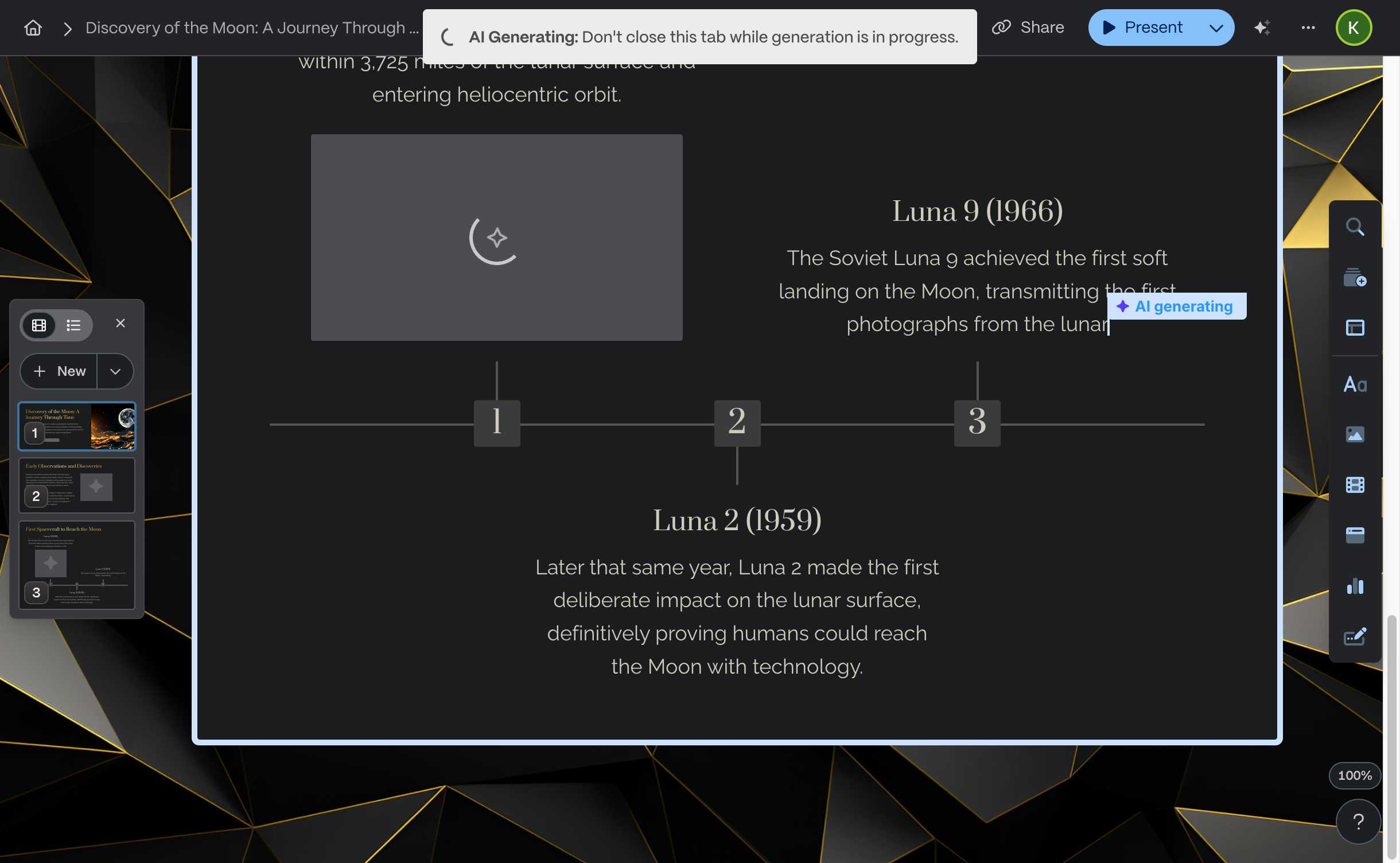Gamma generating presentation progress