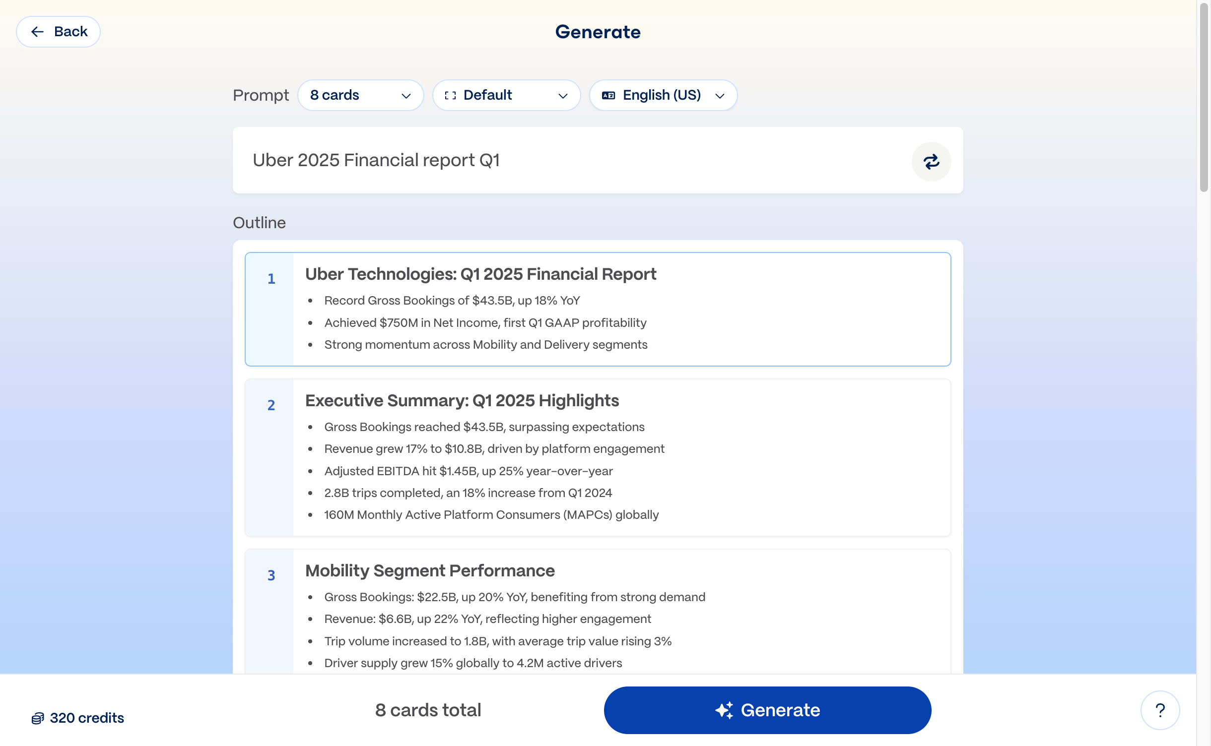Gamma Uber presentation outline example