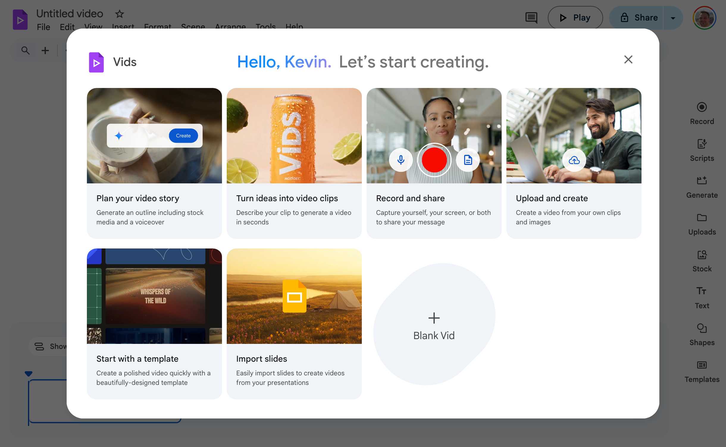 Google Vids import slides dialog