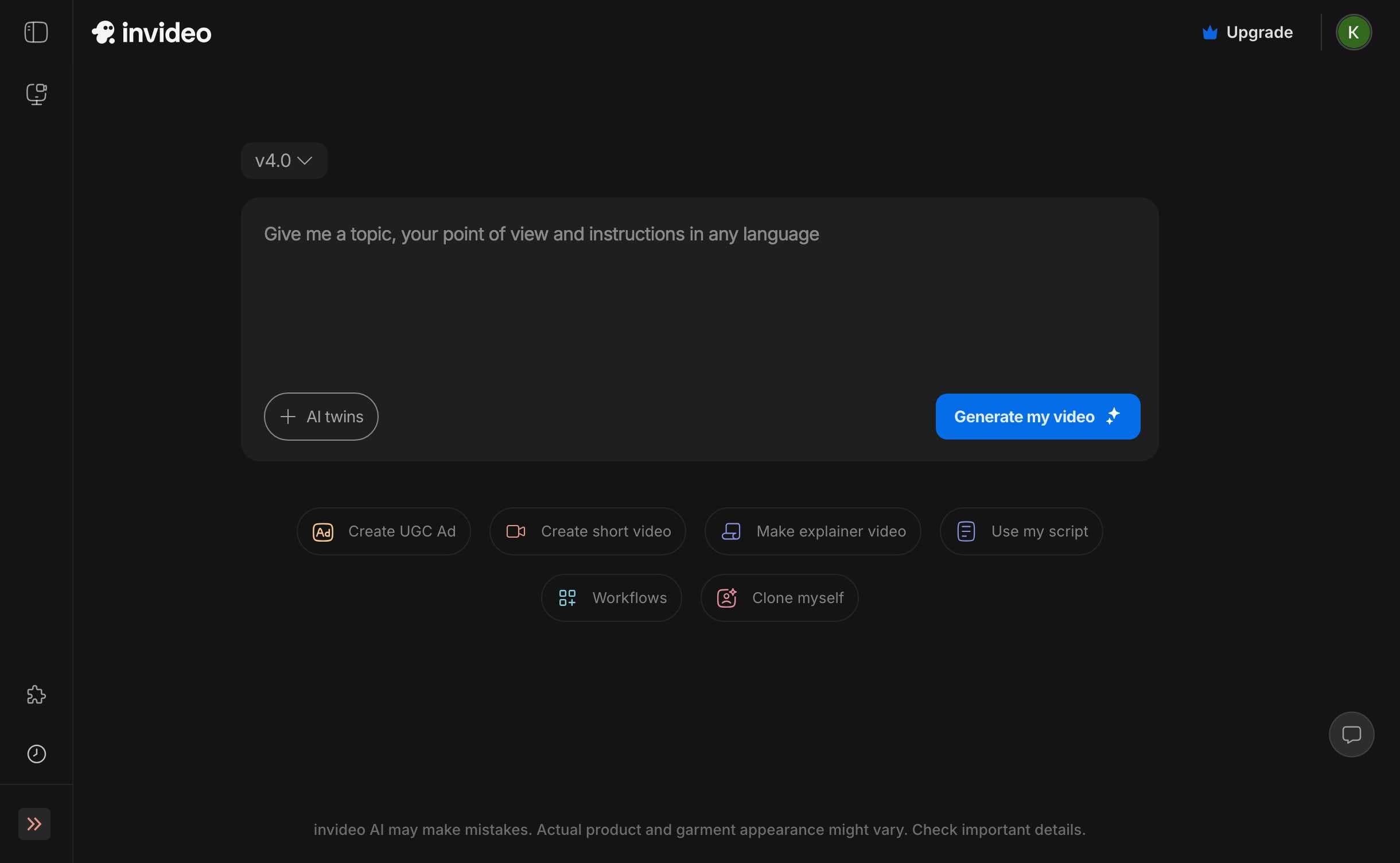 InVideo Main Interface