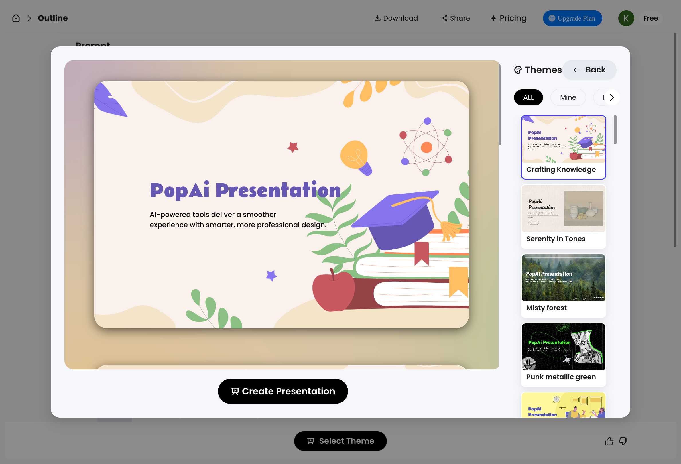 PopAI theme selection interface