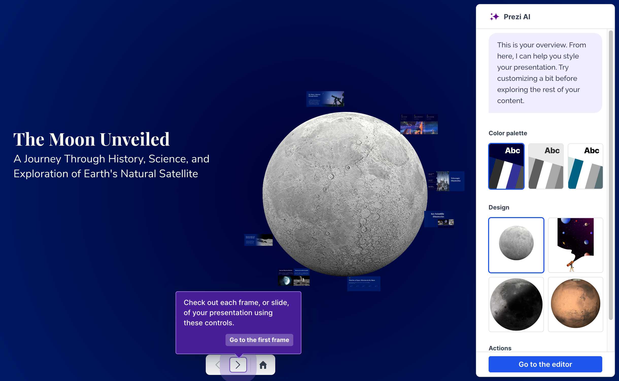 Prezi completed presentation overview showing zooming canvas layout