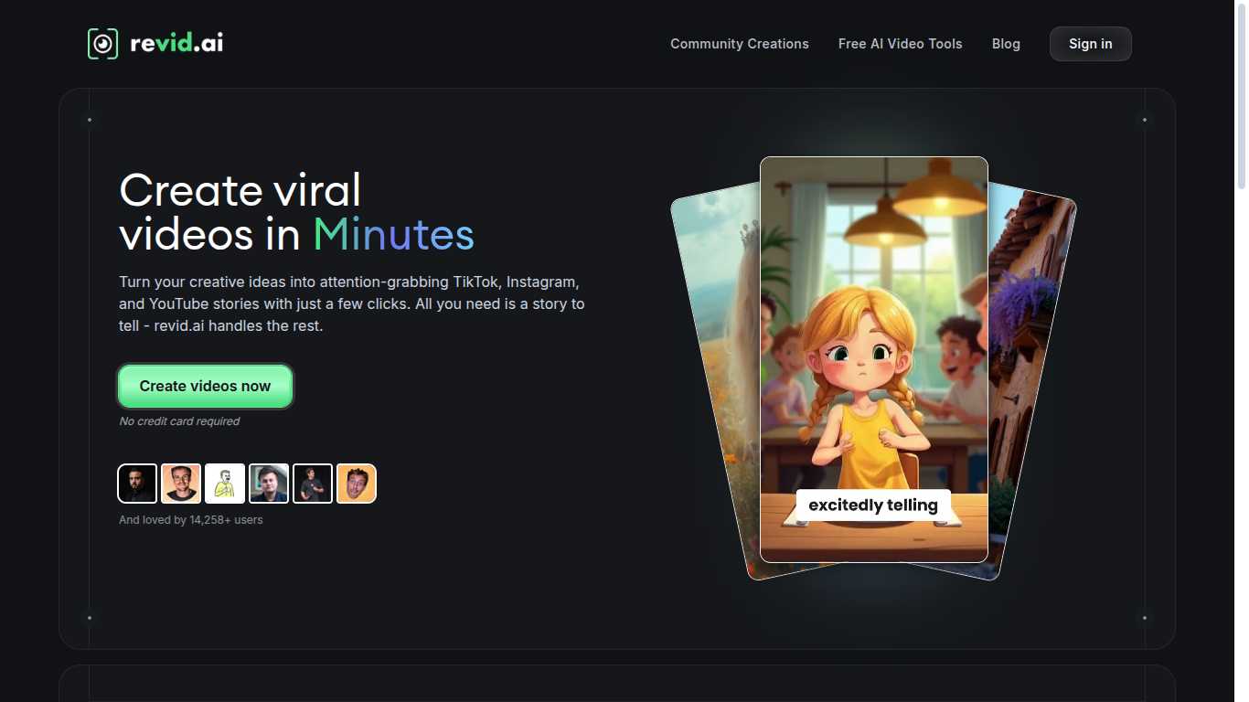 Revid.ai homepage showing social media optimization