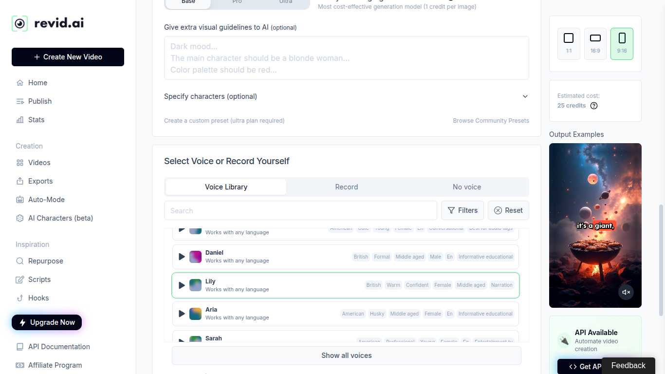 Revid.ai Voice Selection