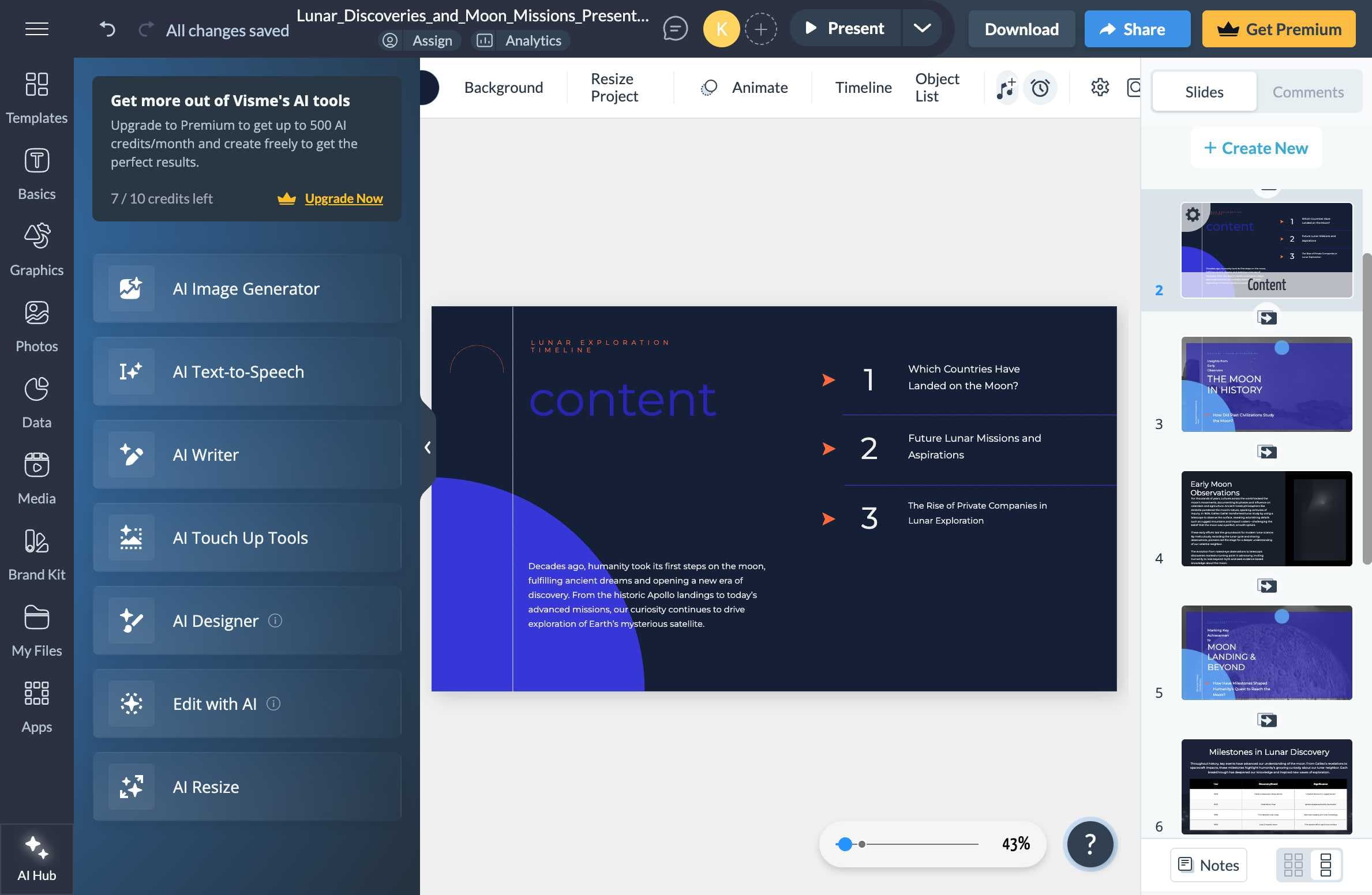 Example of Visme slide layout with content overview