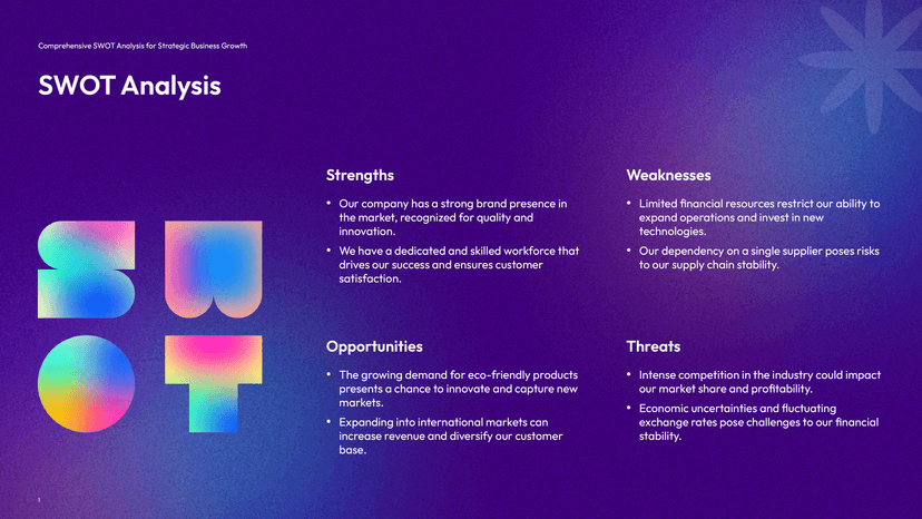 Gradient Typography Artistic SWOT Template Layout