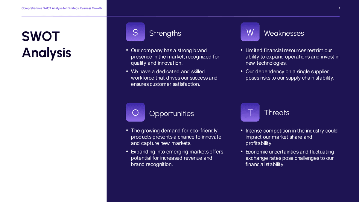 Elegant Lavender Gradient SWOT Template Layout PowerPoint Template Preview - Business Presentation Design