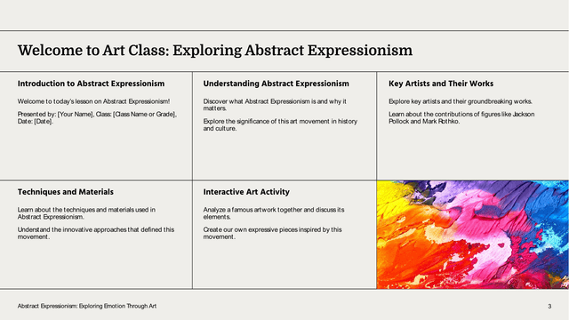 Art Class: Exploring Abstract Expressionism (High School) template slide 3 preview