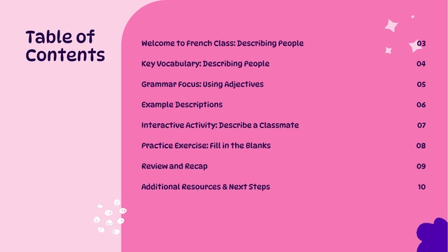 French Class: Describing People (Year 8) template slide 2 preview