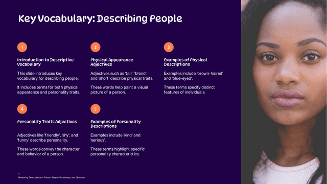 French Class: Describing People (Year 8) template slide 4 preview