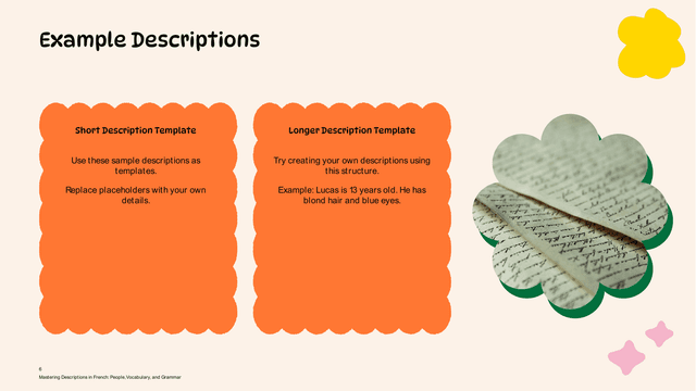 French Class: Describing People (Year 8) template slide 6 preview