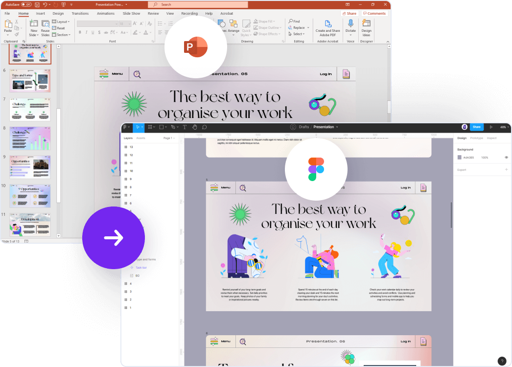 PowerPoint to Figma conversion before and after comparison
