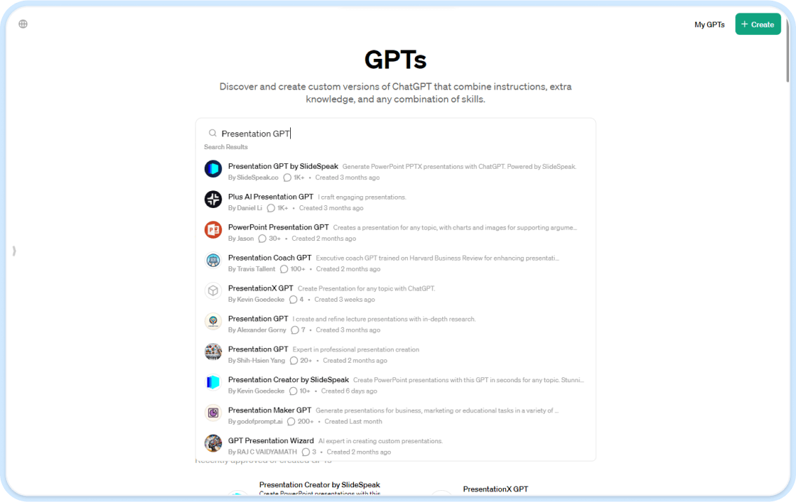 Suche nach Präsentations-GPT von SlideSpeak