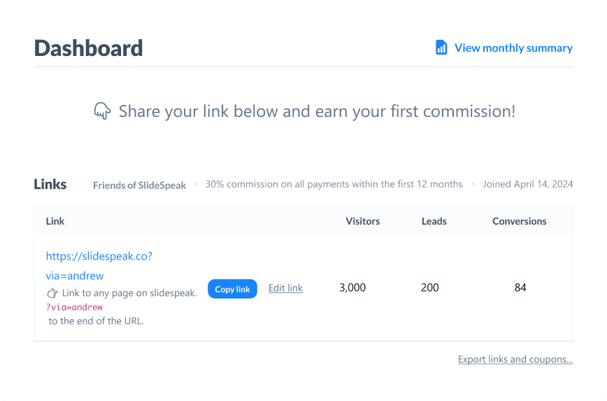 Affiliate dashboard