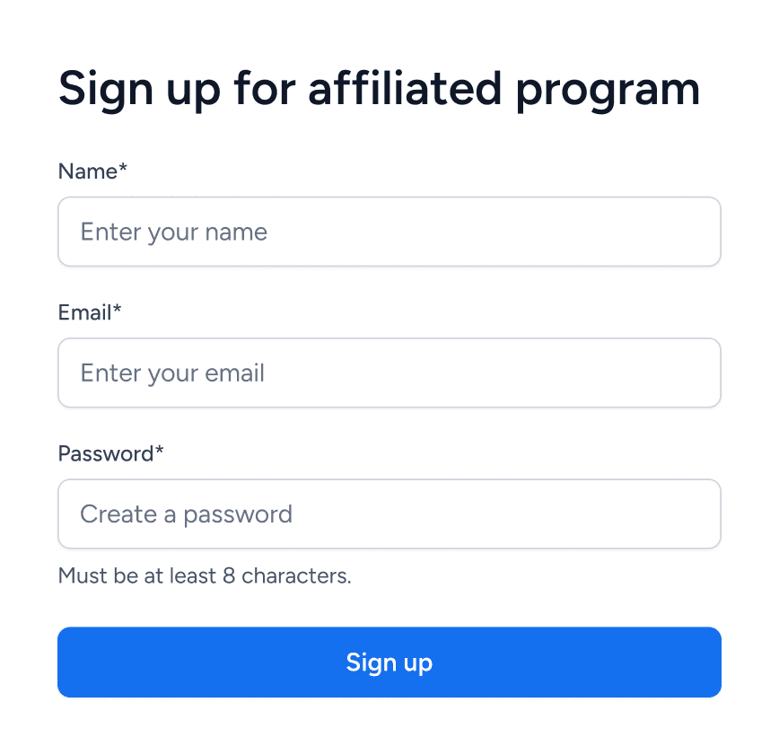 Sign up for the affiliate program
