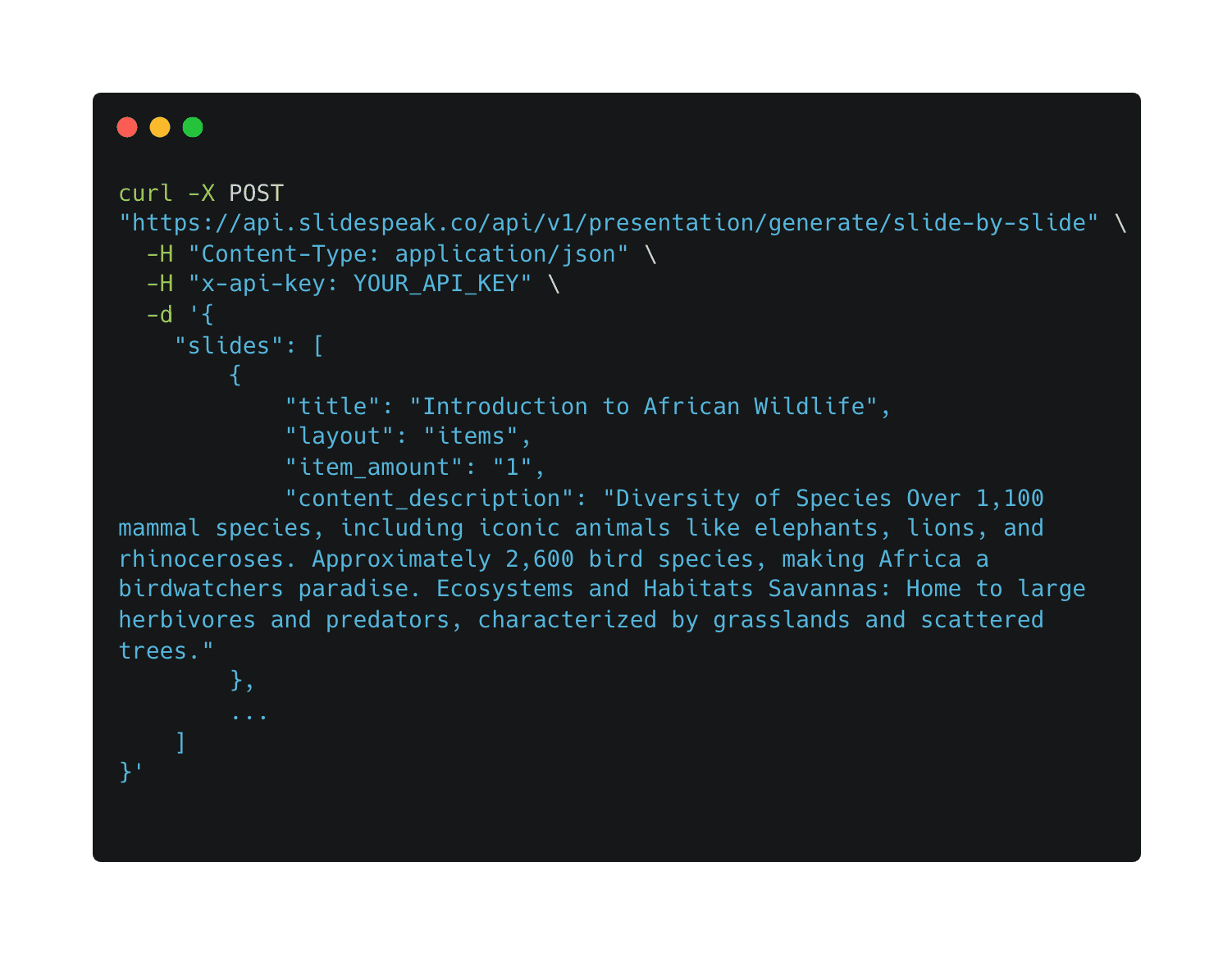 Slidespeak API slides endpoint