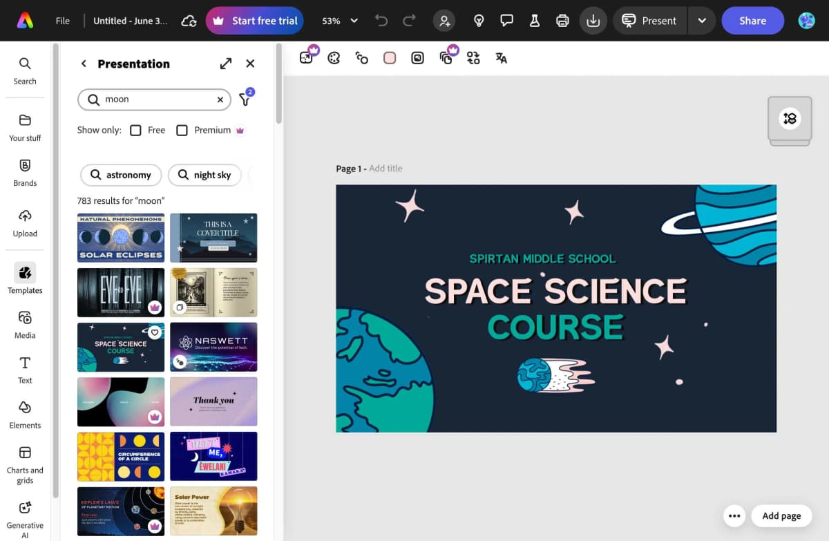 Adobe Express Template Selection