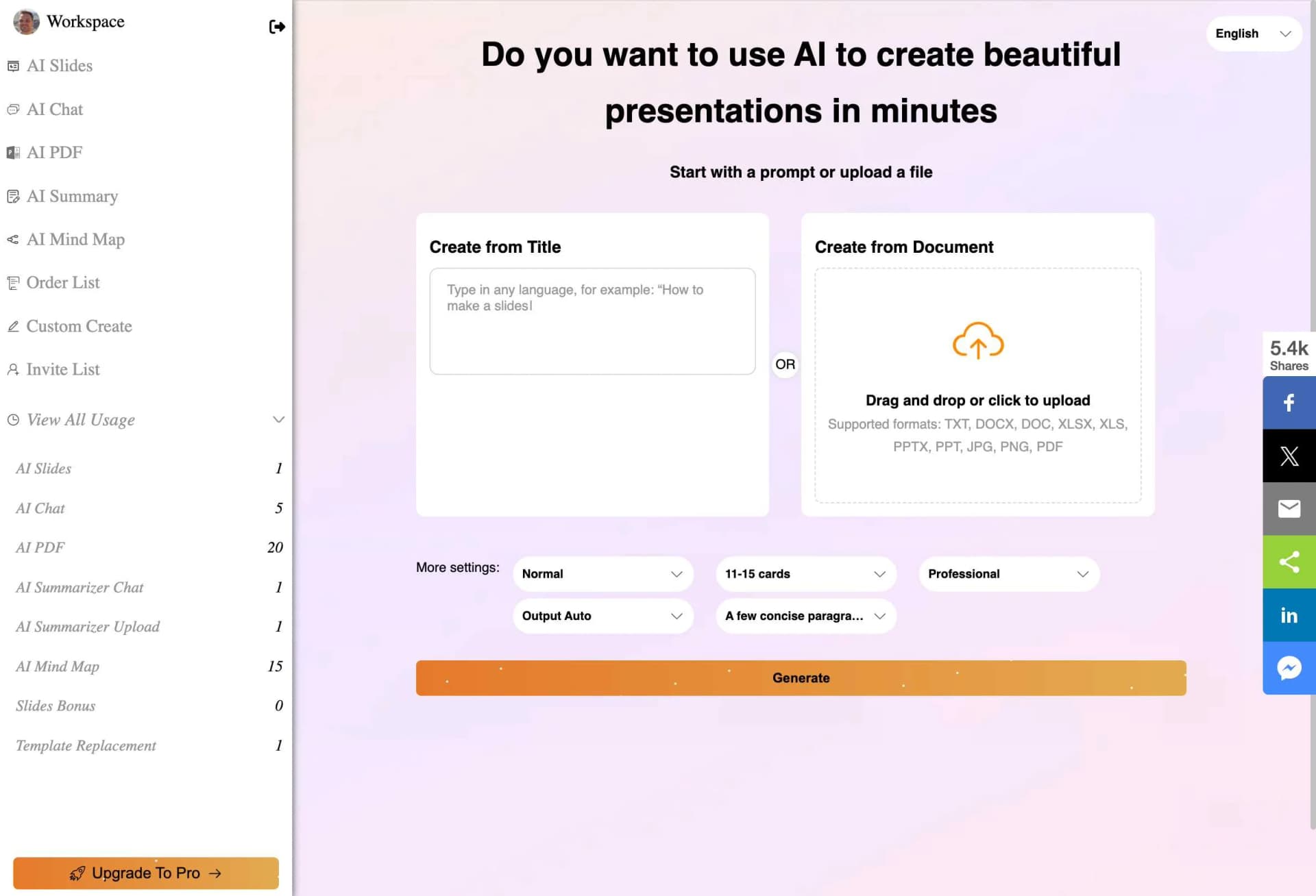 AutoPPT main interface showing creation options