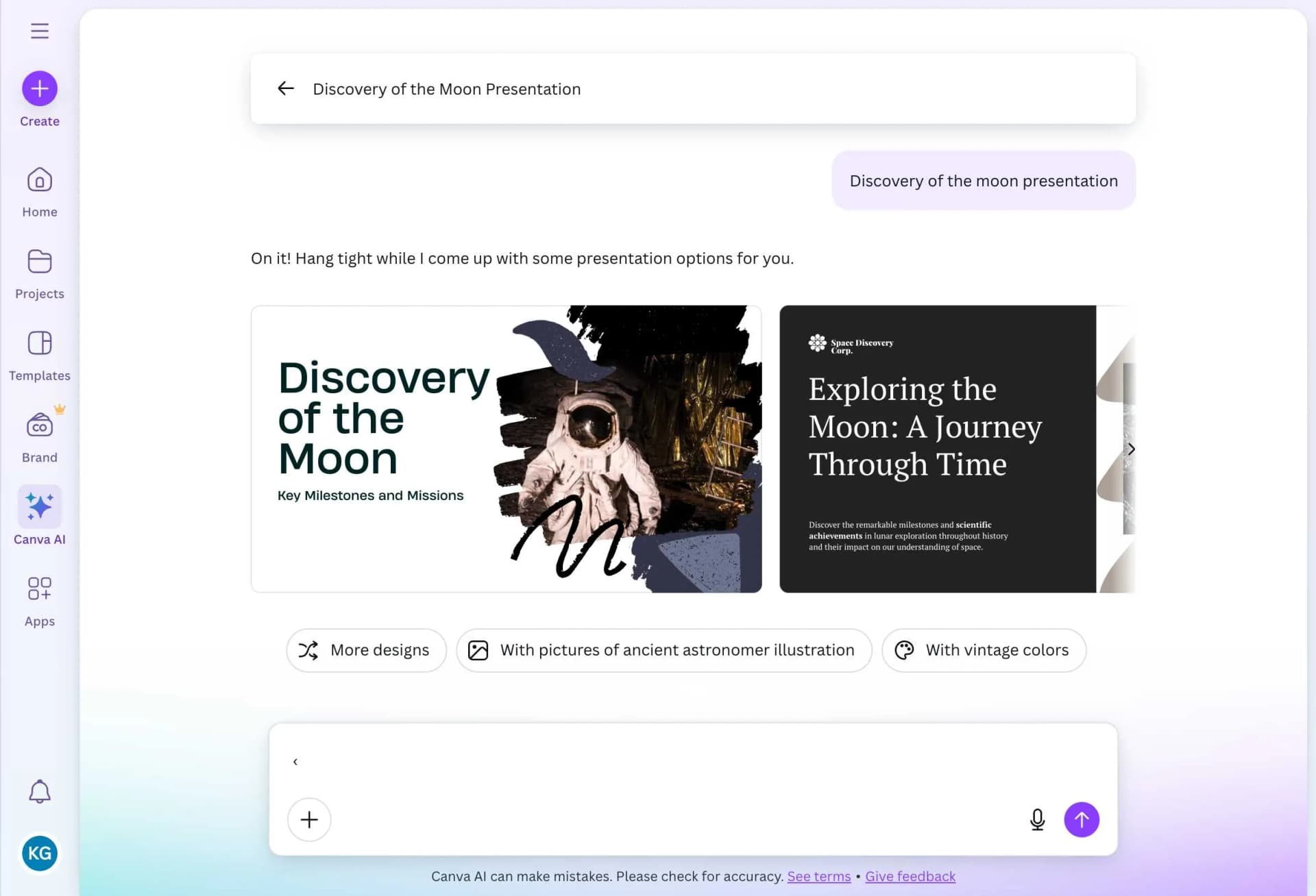 Multiple completed presentation options generated by Canva AI