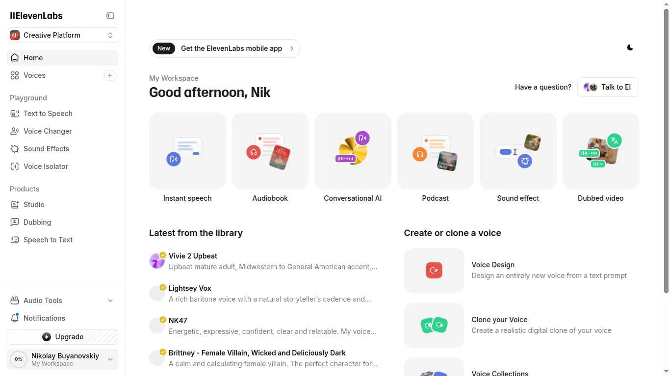 ElevenLabs Dashboard Overview