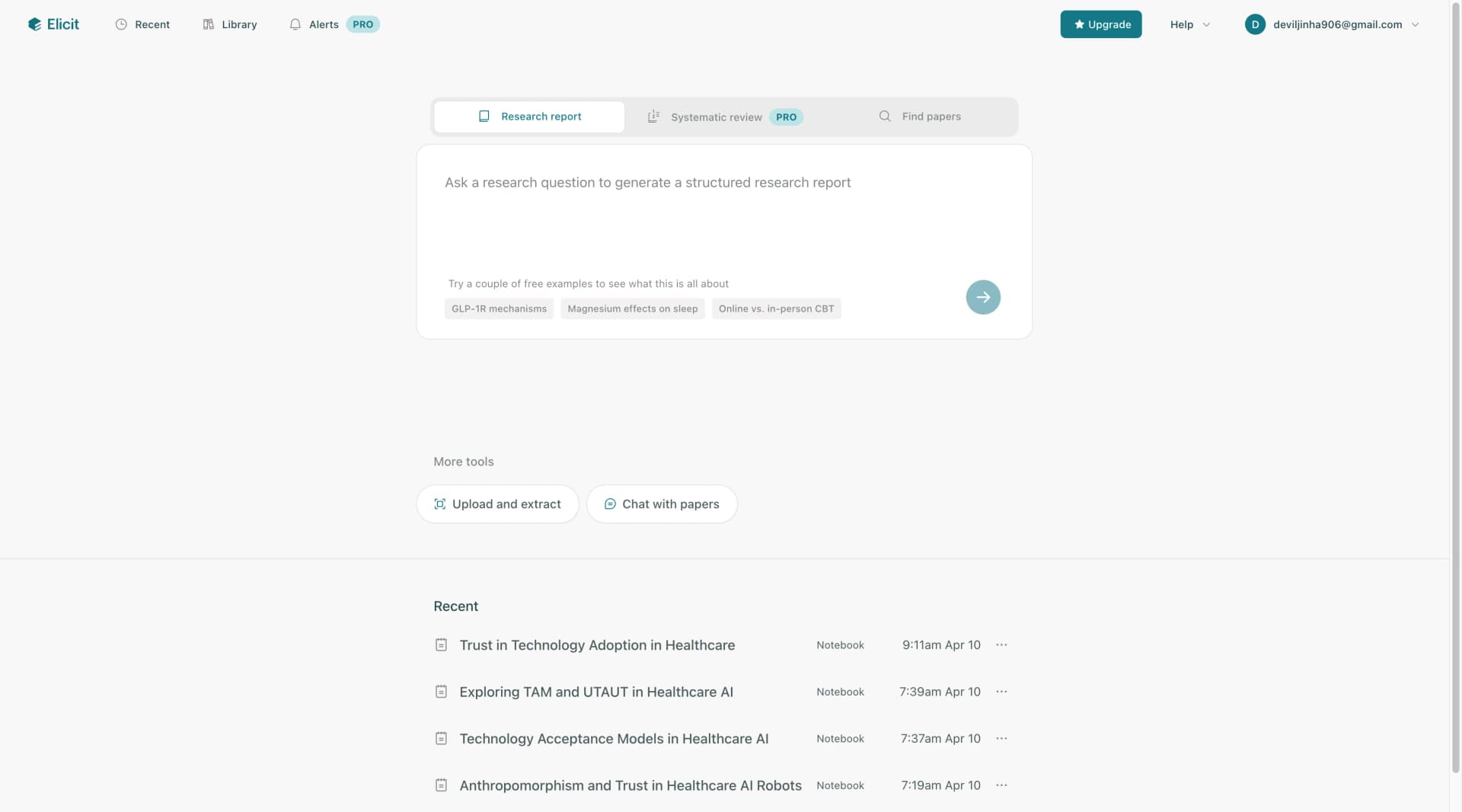 Elicit Dashboard - AI-powered literature review platform