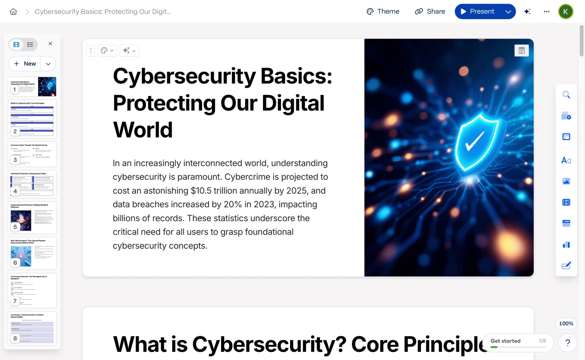 Gamma cybersecurity presentation template example