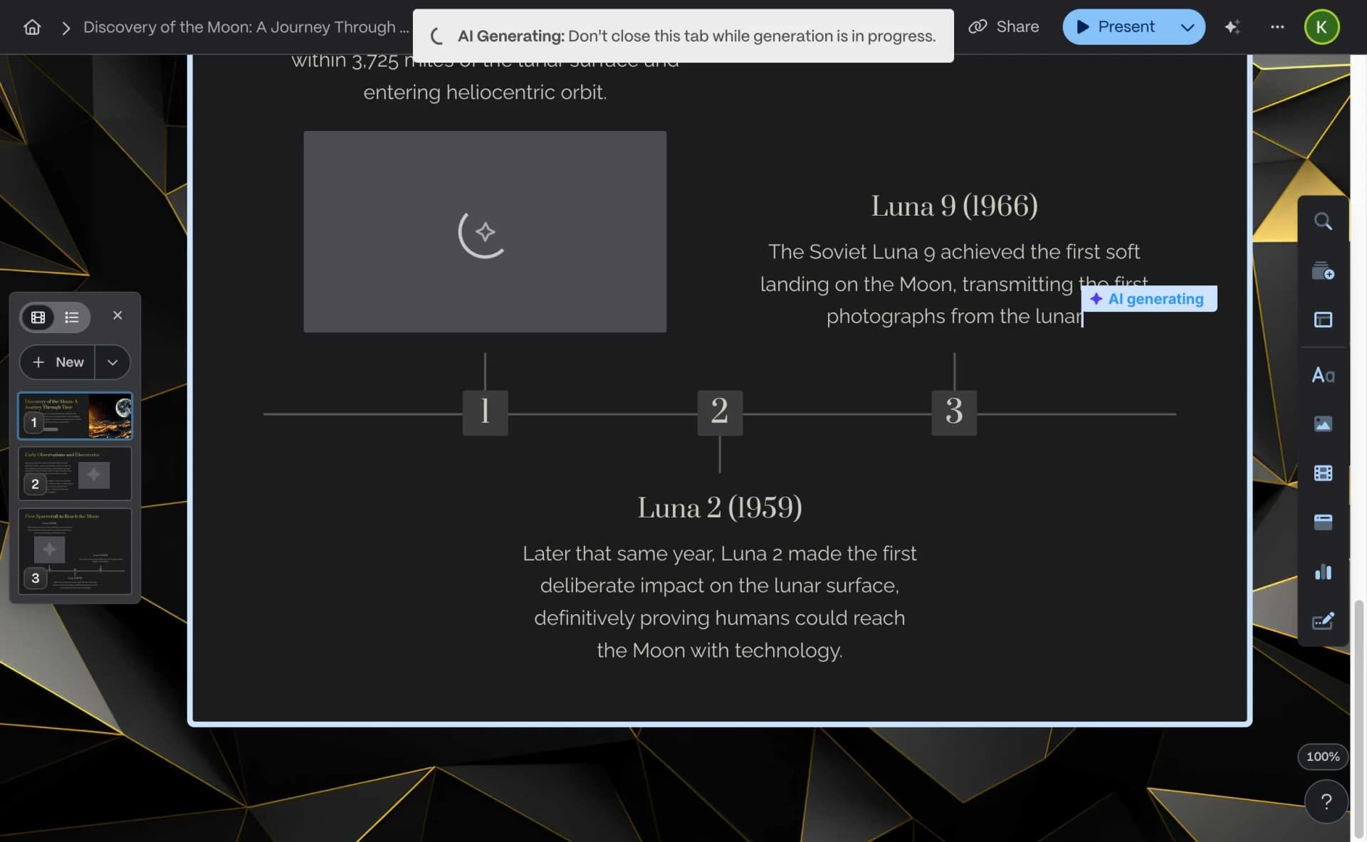 Gamma generating presentation progress